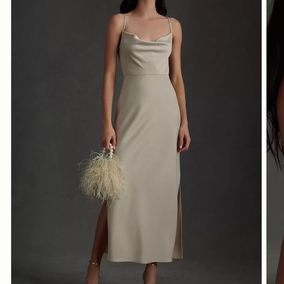 BHLDN Cali Satin Charmeuse Midi Dress in color Champagne US 4 - Picture 1 of 1